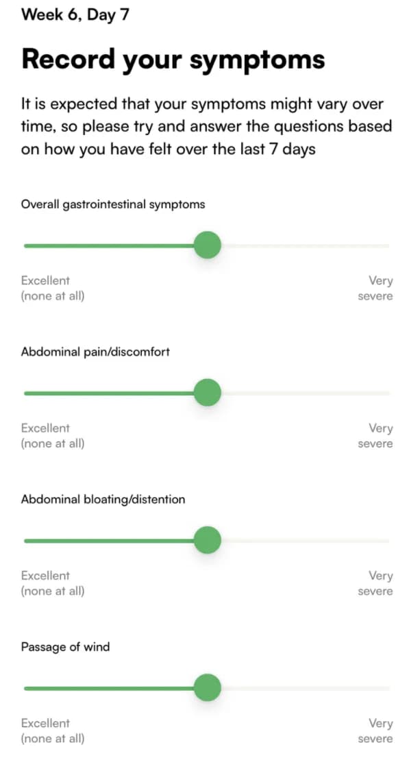 The Nerva app's symptom recording screen
