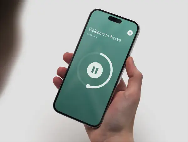 A hand holding a phone playing a Nerva session